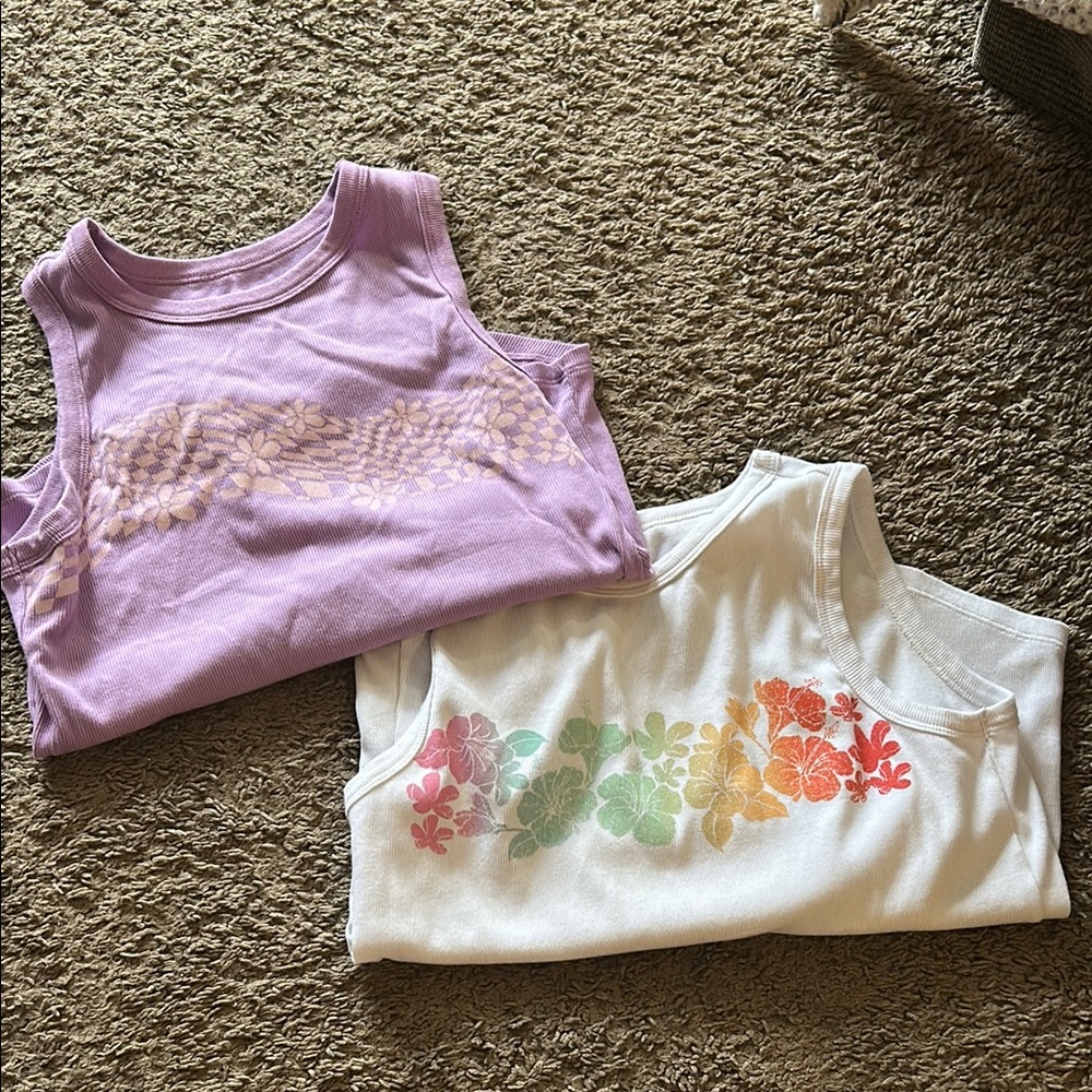 Kids Floral Tank Tops - Purple and White